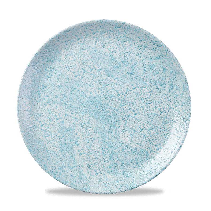 Churchill Vintage Prints Vitrified Porcelain Med Tiles Aquamarine Round Coupe Plate 26cm Pack of 12