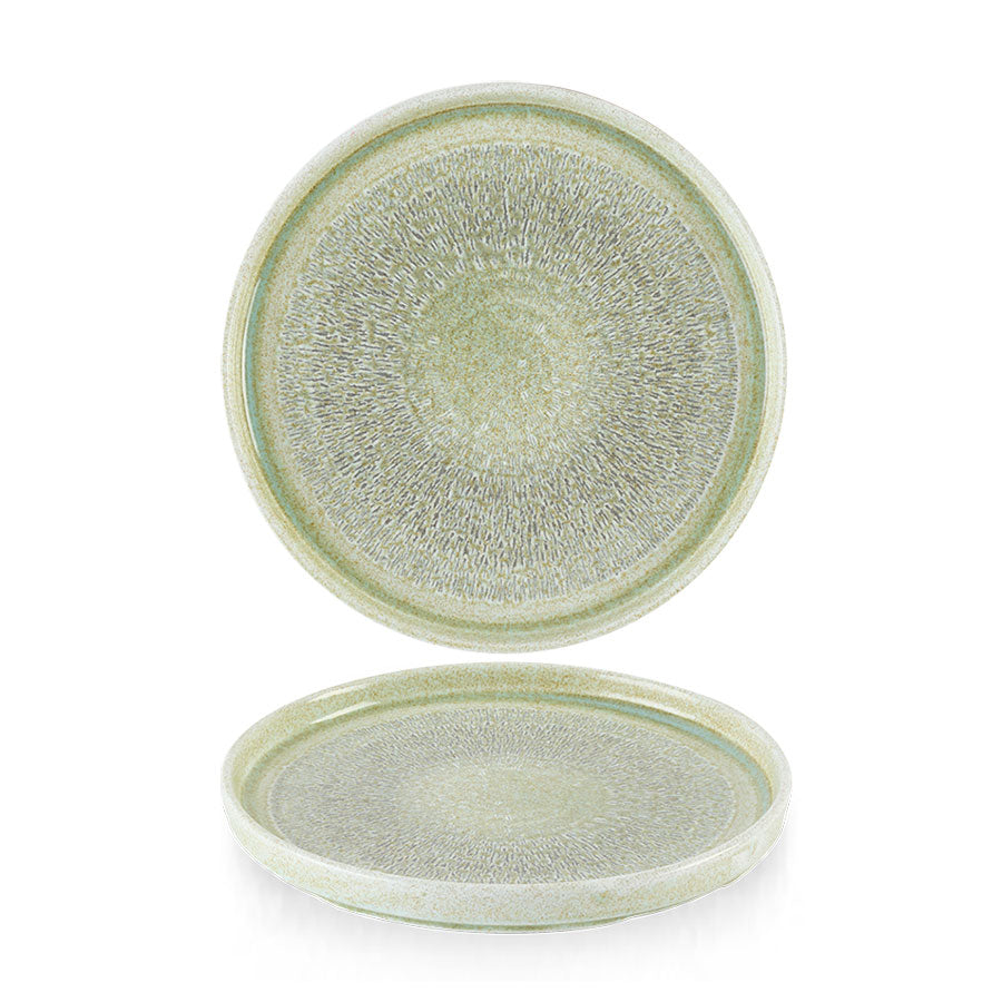 Dudson Harvest Grain Vitrified Porcelain Speckled Green Round Walled Plate 21cm Pack of 6