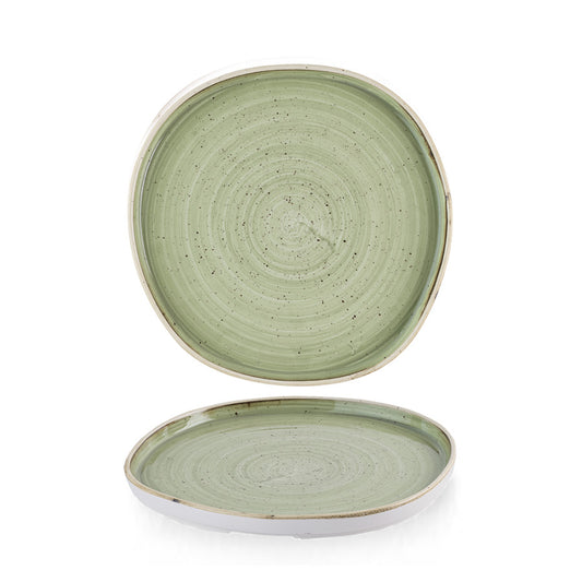 Churchill Stonecast Vitrified Porcelain Sage Green Organic Round Walled Plate 21cm Pack of 6