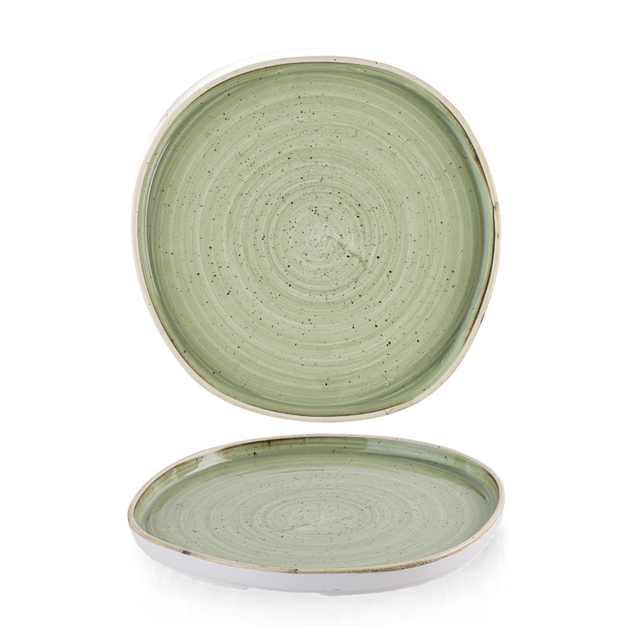 Churchill Stonecast Vitrified Porcelain Sage Green Organic Round Walled Plate 25.5cm Pack of 6