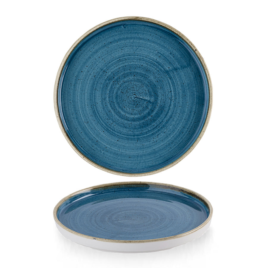 Churchill Stonecast Vitrified Porcelain Java Blue Round Walled Plate 26cm Pack of 6