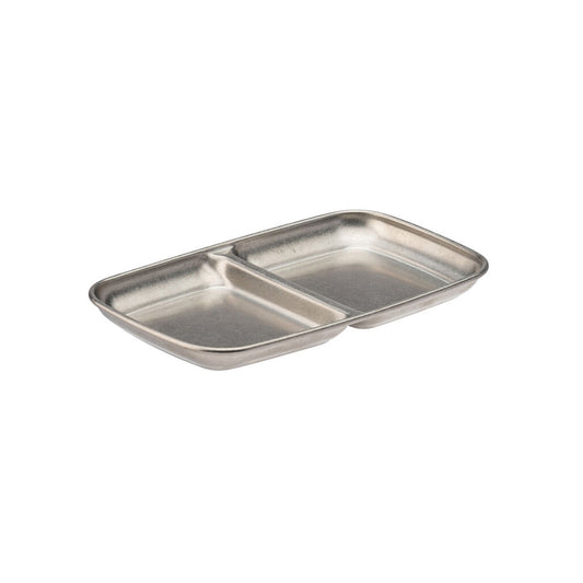 Utopia Artemis Rumbled Stainless Steel Silver Rectangular Double Dip Tray 15.5x9cm Pack of 12