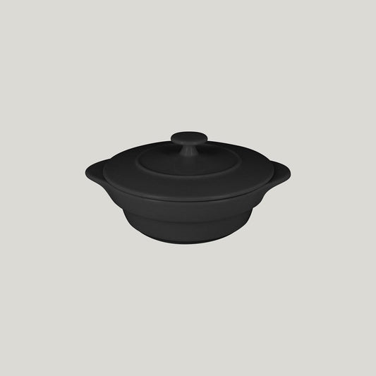 Rak Chef's Fusion Vitrified Porcelain Black Round Cocotte & Lid 16x8.3cm 55cl Pack of 4