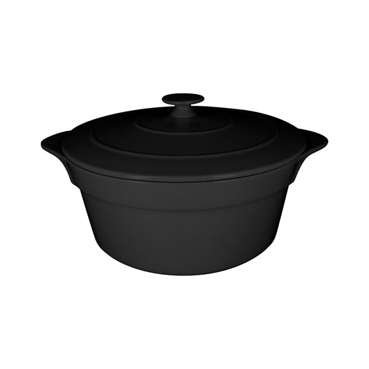 Rak Chef's Fusion Vitrified Porcelain Black Round Cocotte & Lid 28x17cm 4.6 Litre