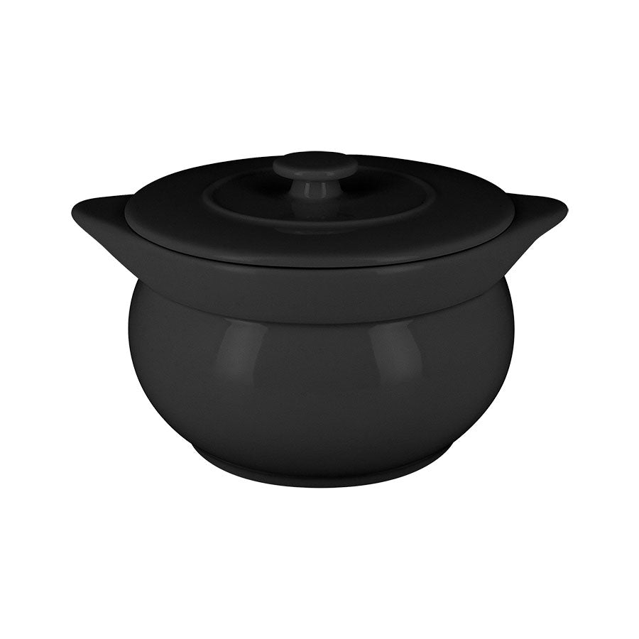 Rak Chef's Fusion Vitrified Porcelain Black Round Soup Tureen & Lid 15x14cm 1.15 Litre Pack of 2