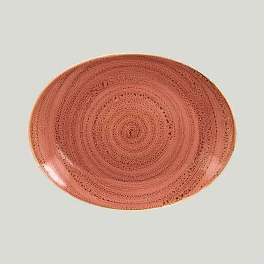 Rak Twirl Vitrified Porcelain Coral Oval Coupe Plate 38x27cm Pack of 6