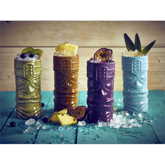 GenWare Green Stoneware Tiki Mug 14oz 40cl Pack of 4