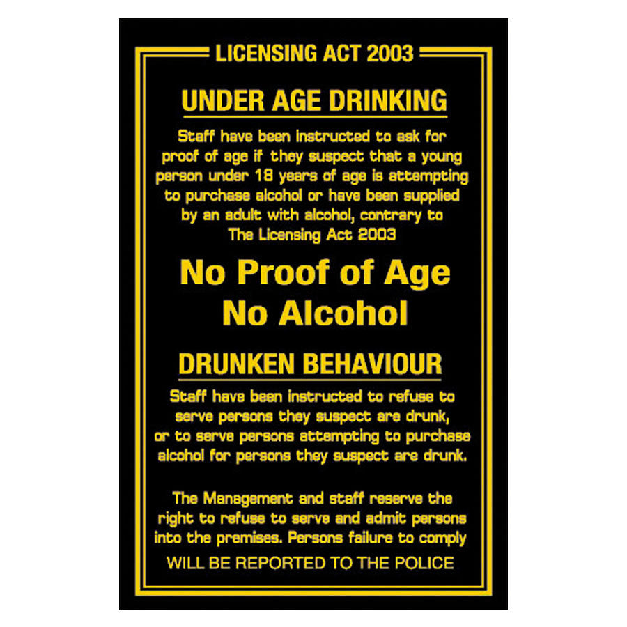 Mileta Black Gloss Rectangle Licensing Act 2003 Sign - Under Age Drinking 26 x 17cm