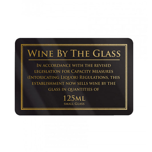 Mileta Black Gloss Rectangle Sign - Wine By The Glass 125ml 17 x 11cm