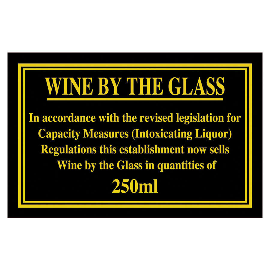 Mileta Black Gloss Rectangle Sign - Wine By The Glass 250ml 17 x 11cm