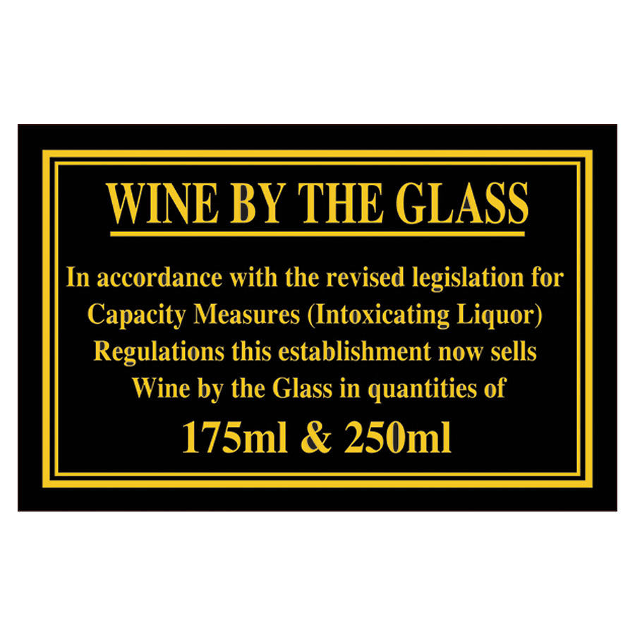 Mileta Black Gloss Rectangle Sign - Wine By The Glass 175ml & 250ml 17 x 11cm