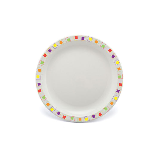 Harfield Duo Polycarbonate White Round Narrow Multi Abstract Rim Plate 17cm