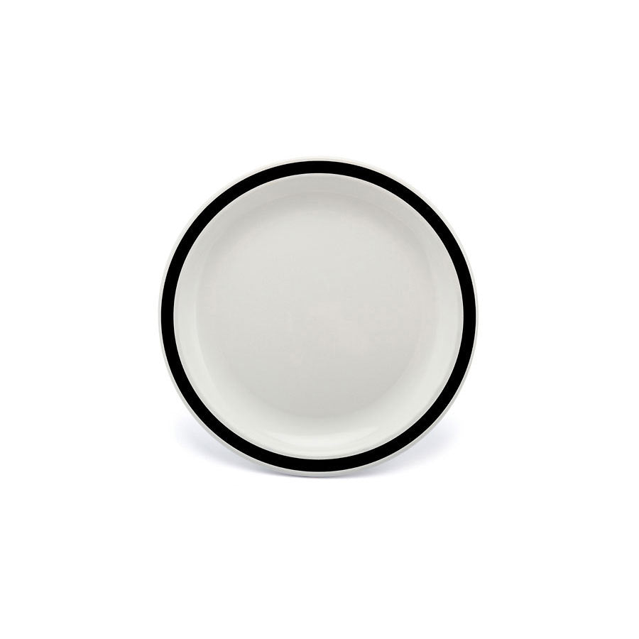 Harfield Duo Polycarbonate White Round Narrow Black Rim Plate 17cm Pack of 10