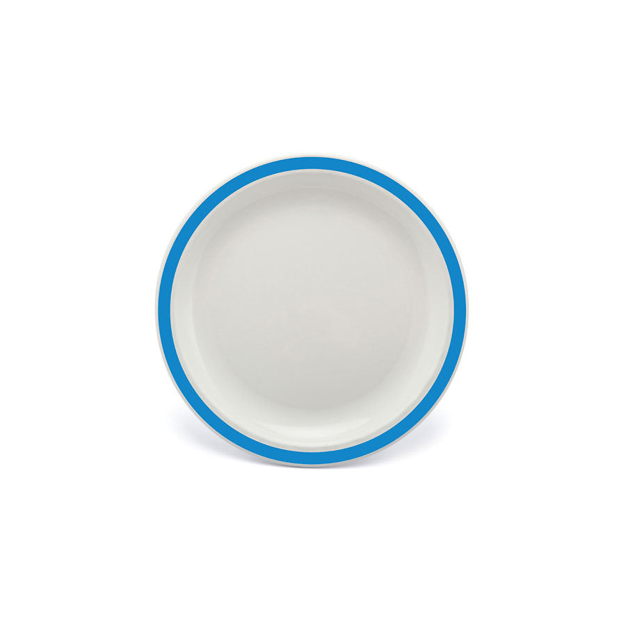 Harfield Duo Polycarbonate White Round Narrow Blue Rim Plate 17cm Pack of 10