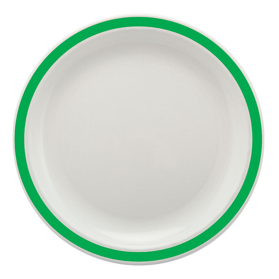 Harfield Duo Polycarbonate White Round Narrow Emerald Green Rim Plate 17cm Pack of 10