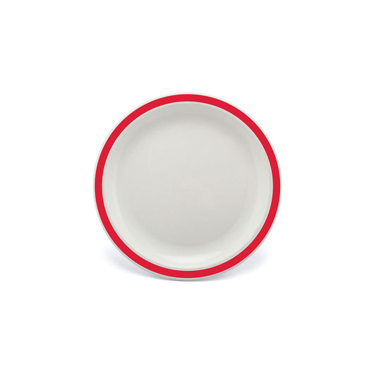 Harfield Duo Polycarbonate White Round Narrow Red Rim Plate 17cm Pack of 10