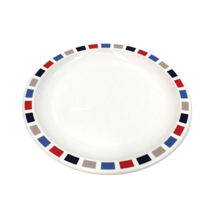 Harfield Duo Polycarbonate White Round Narrow Coloured Rectangles Rim Plate 17cm Pack of 10