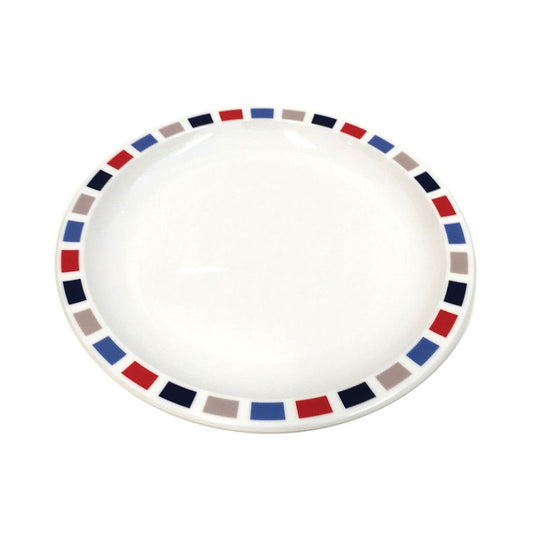 Harfield Duo Polycarbonate White Round Narrow Coloured Rectangles Rim Plate 17cm Pack of 10