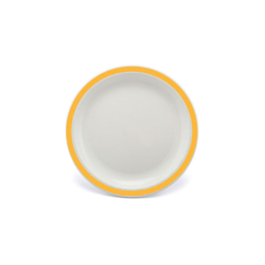 Harfield Duo Polycarbonate White Round Narrow Yellow Rim Plate 17cm Pack of 10