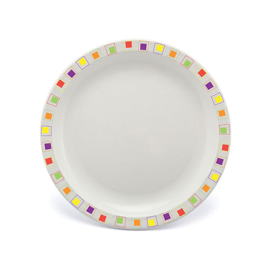 Harfield Duo Polycarbonate White Round Narrow Multi Abstract Rim Plate 23cm