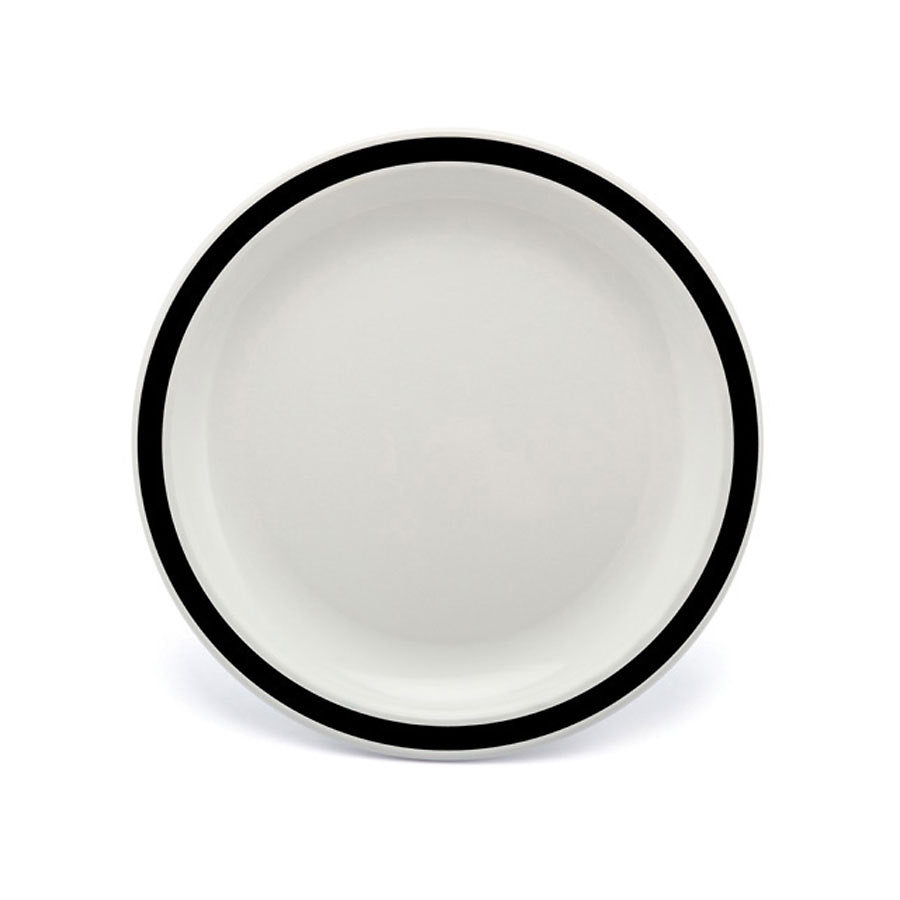 Harfield Duo Polycarbonate White Round Narrow Black Rim Plate 23cm Pack of 10