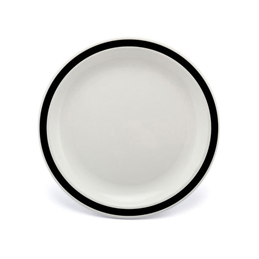 Harfield Duo Polycarbonate White Round Narrow Black Rim Plate 23cm Pack of 10