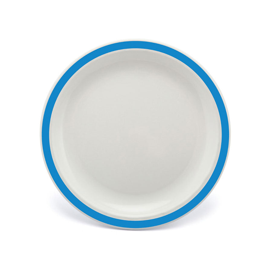 Harfield Duo Polycarbonate White Round Narrow Blue Rim Plate 23cm