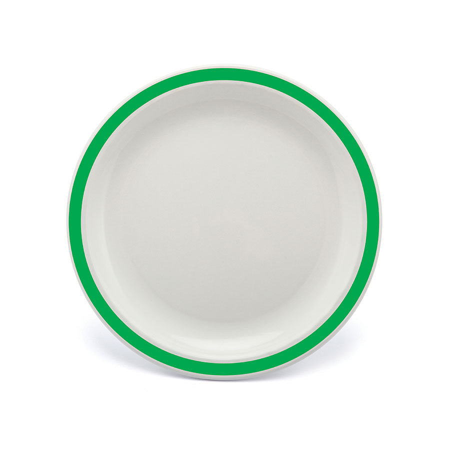 Harfield Duo Polycarbonate White Round Narrow Emerald Green Rim Plate 23cm Pack of 10