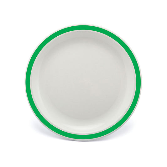 Harfield Duo Polycarbonate White Round Narrow Emerald Green Rim Plate 23cm Pack of 10