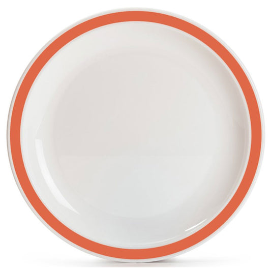 Harfield Duo Polycarbonate White Round Narrow Orange Rim Plate 23cm Pack of 10