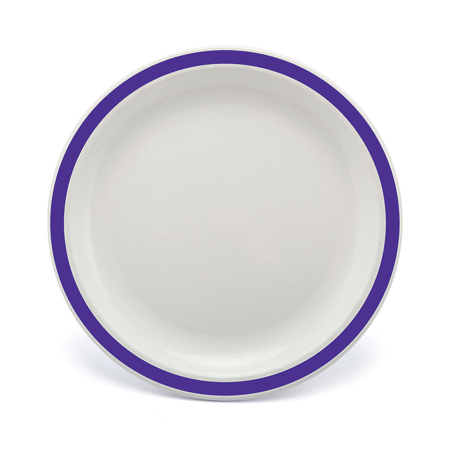 Harfield Duo Polycarbonate White Round Narrow Purple Rim Plate 23cm Pack of 10