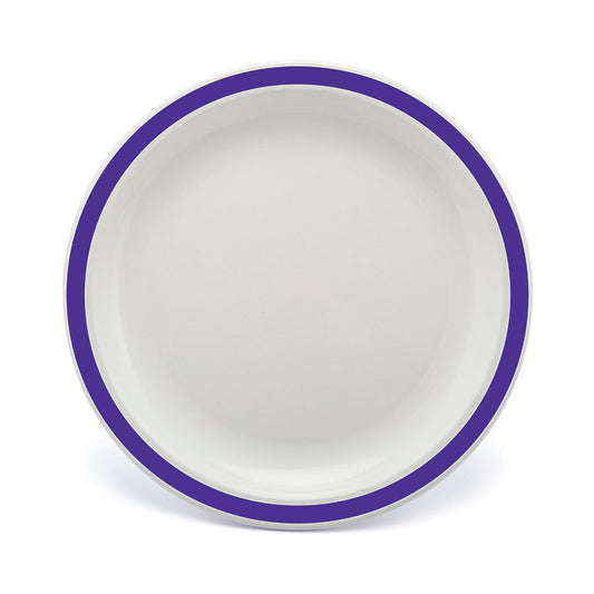 Harfield Duo Polycarbonate White Round Narrow Purple Rim Plate 23cm Pack of 10