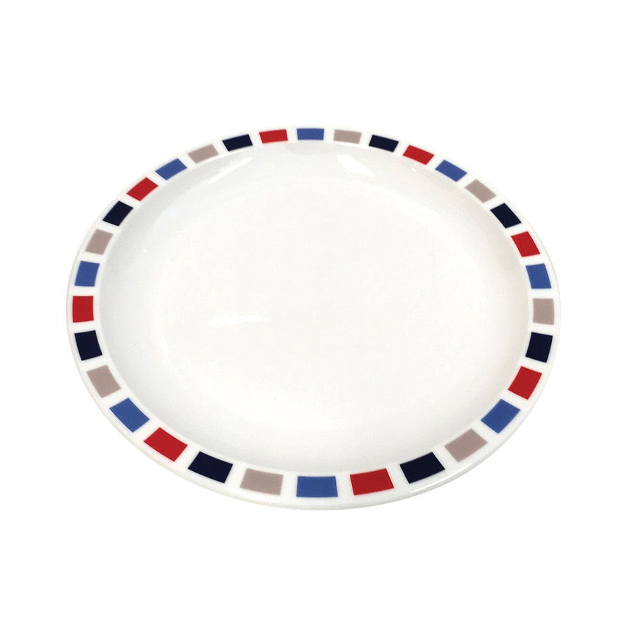 Harfield Duo Polycarbonate White Round Narrow Coloured Rectangles Rim Plate 23cm Pack of 10