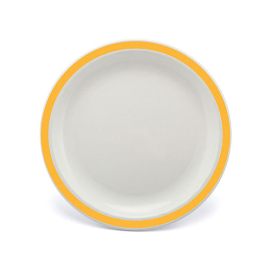 Harfield Duo Polycarbonate White Round Narrow Yellow Rim Plate 23cm Pack of 12