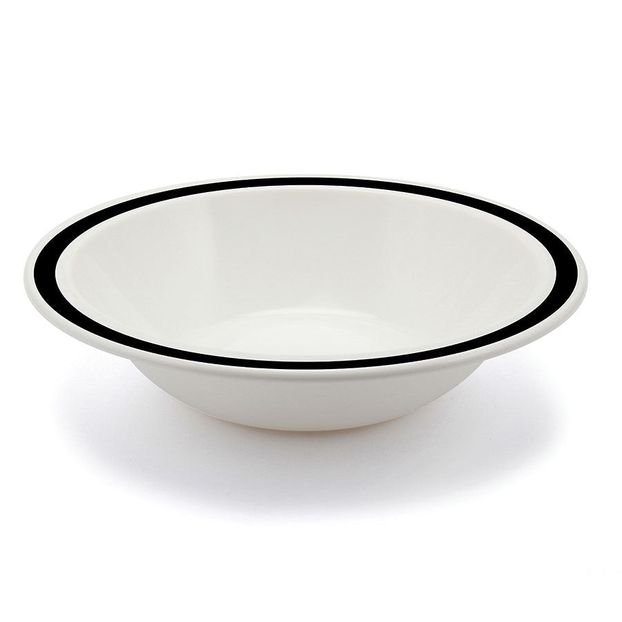 Harfield Duo Polycarbonate White Round Narrow Black Rim Bowl 17.3cm Pack of 10