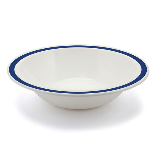 Harfield Duo Polycarbonate White Round Narrow Blue Rim Bowl 17.3cm Pack of 10