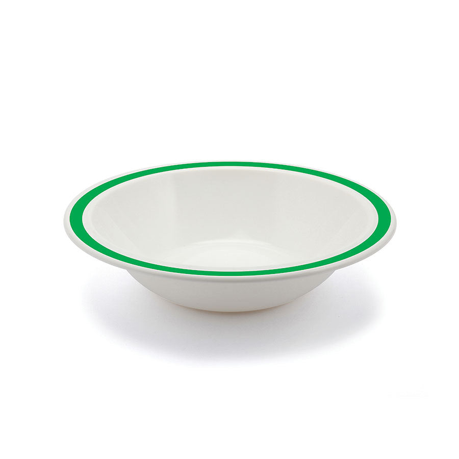 Harfield Duo Polycarbonate White Round Narrow Emerald Green Rim Bowl 17.3cm Pack of 10