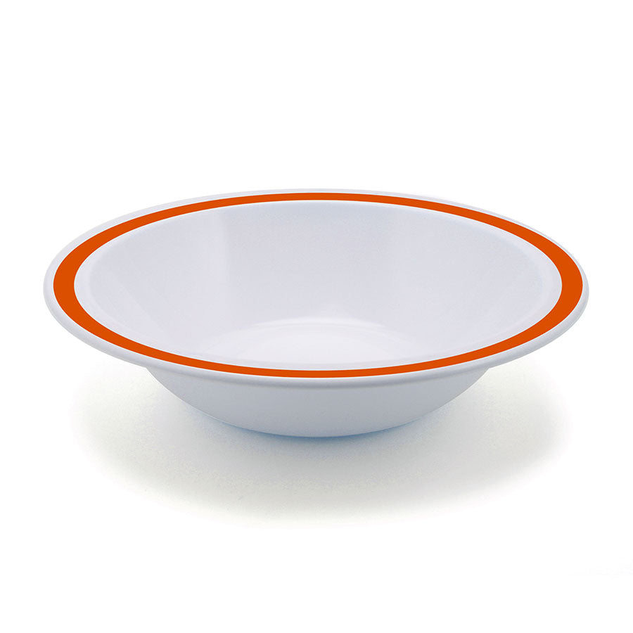 Harfield Duo Polycarbonate White Round Narrow Orange Rim Bowl 17.3cm Pack of 10