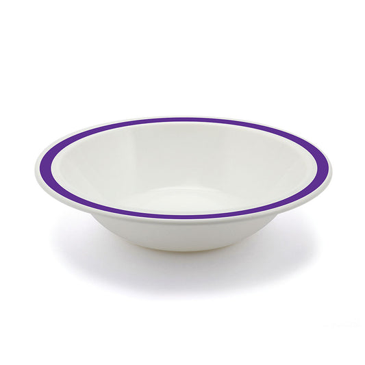 Harfield Duo Polycarbonate White Round Narrow Purple Rim Bowl 17.3cm Pack of 10