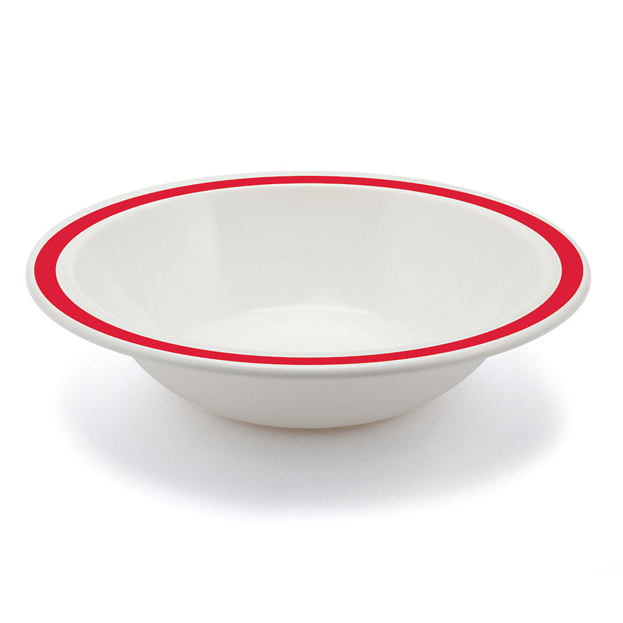 Harfield Duo Polycarbonate White Round Narrow Red Rim Bowl 17.3cm Pack of 10