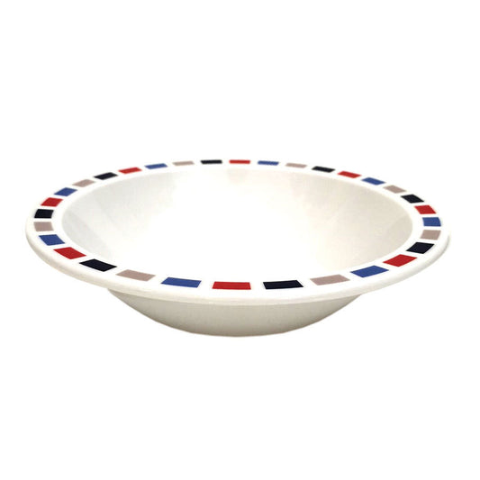 Harfield Duo Polycarbonate White Round Narrow Coloured Rectangles Rim Bowl 17.3cm Pack of 10