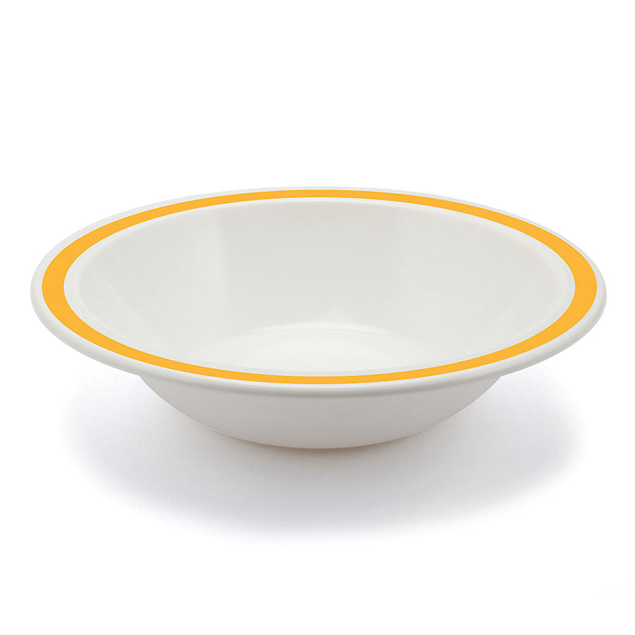 Harfield Duo Polycarbonate White Round Narrow Yellow Rim Bowl 17.3cm Pack of 10