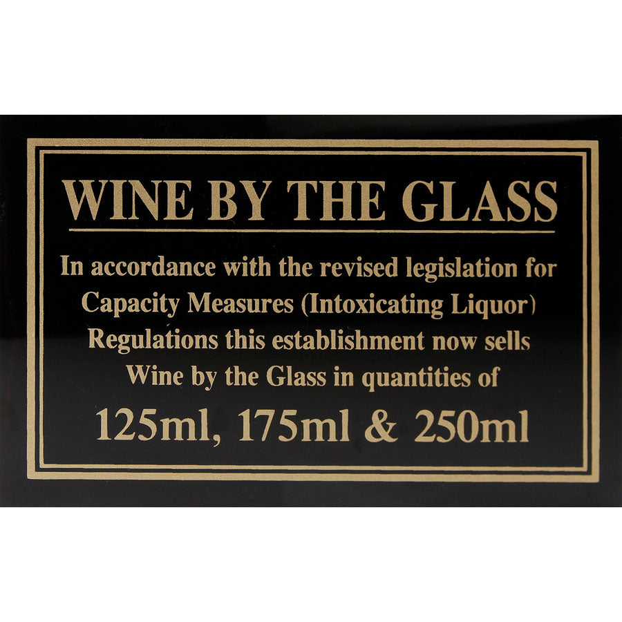 Mileta Black Gloss Rectangle Sign - Wine By The Glass 125ml, 175ml & 250ml 17 x 11cm