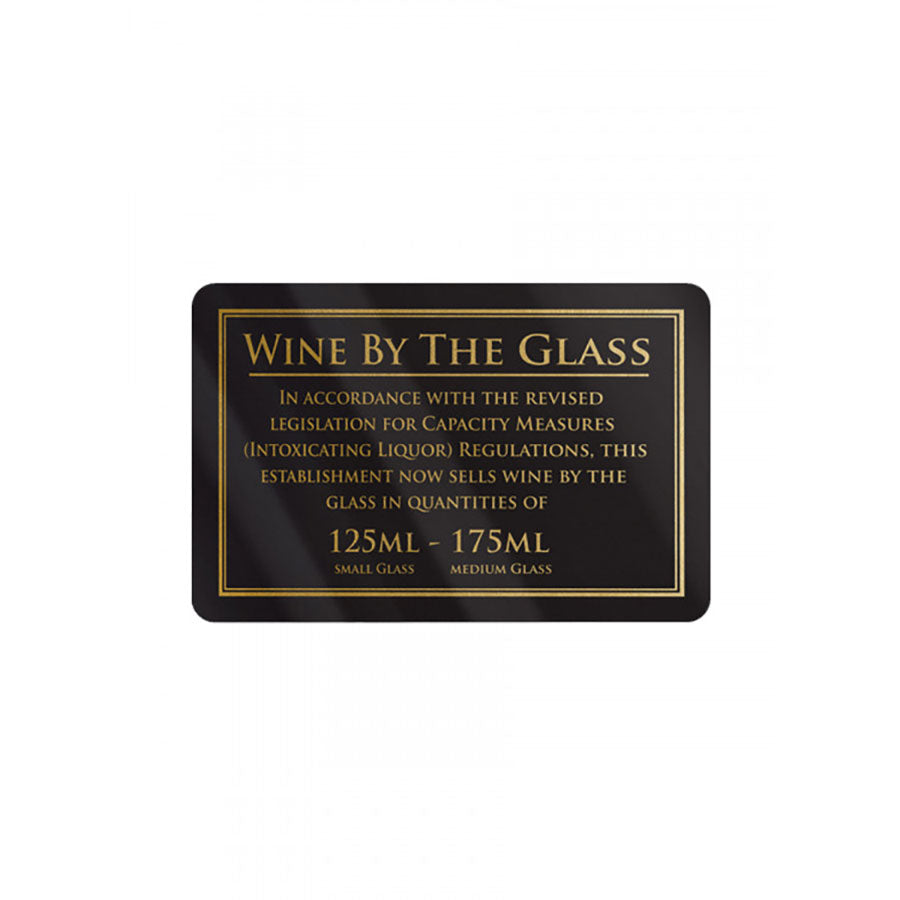 Mileta Black Gloss Rectangle Sign - Wine By The Glass 125ml & 175ml 17 x 11cm