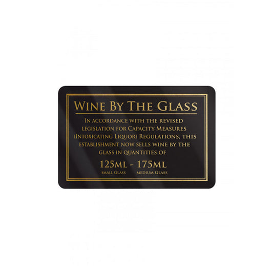 Mileta Black Gloss Rectangle Sign - Wine By The Glass 125ml & 175ml 17 x 11cm