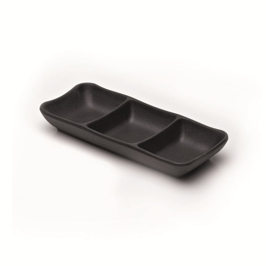 Steelite Zen Melamine Black Rectangular 3 Compartment Tray 19x8x3cm Pack of 6