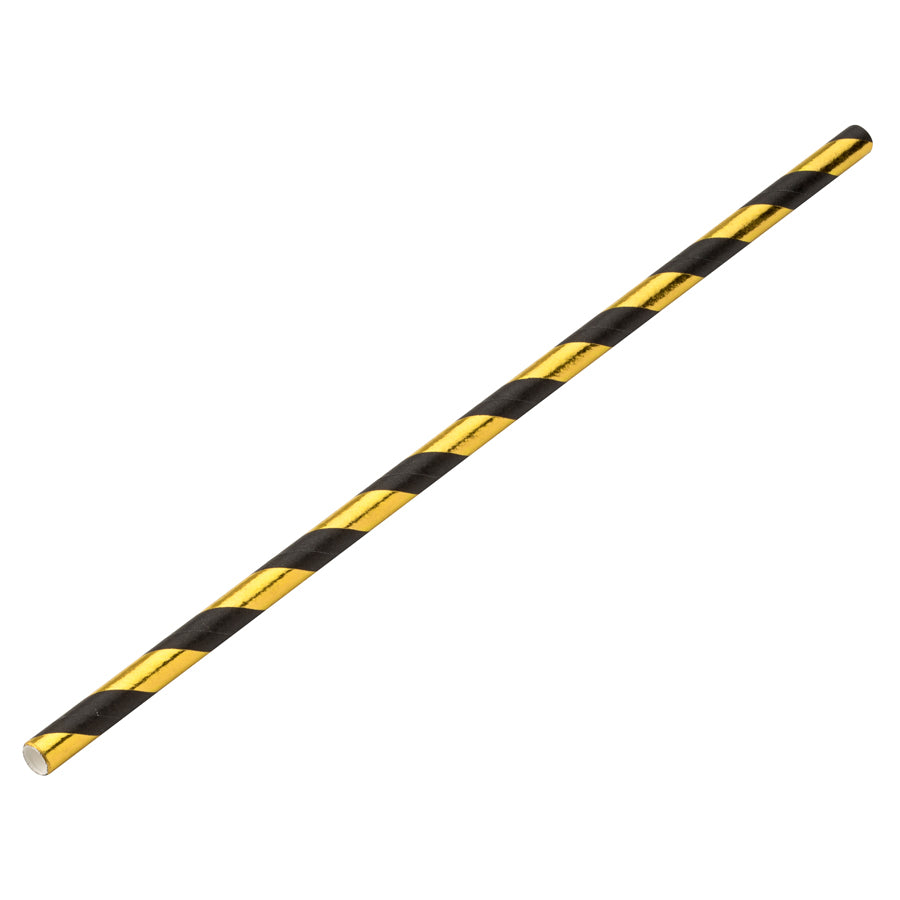 Utopia Paper Gold/Black Stripe Straw 8" 20cm Box of 250