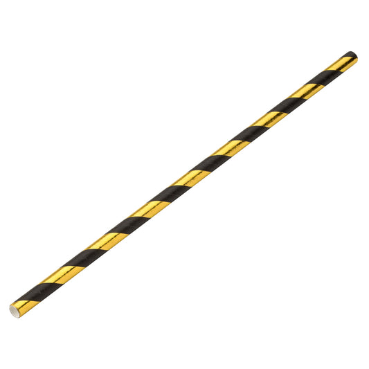 Utopia Paper Gold/Black Stripe Straw 8" 20cm Box of 250