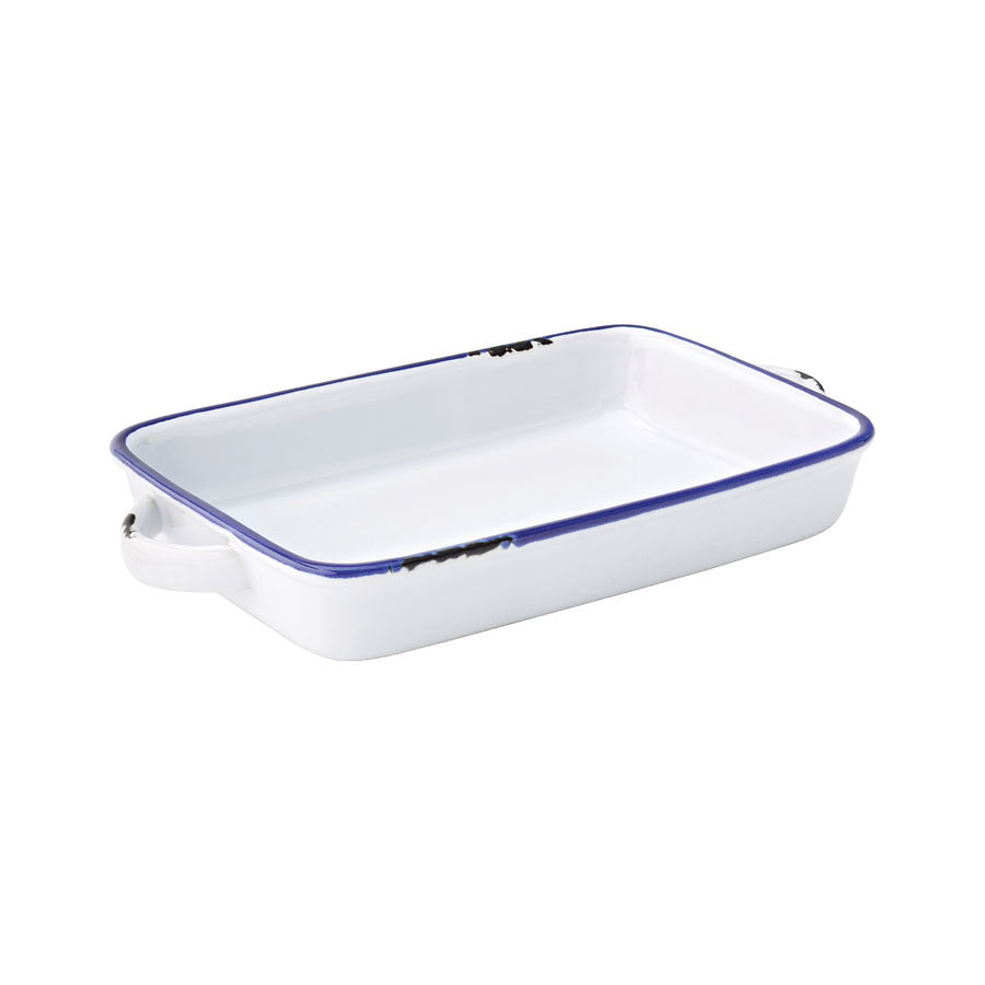 Utopia Avebury Blue Stoneware White Rectangular Dish 22cm 8.5 Inch Pack of 12