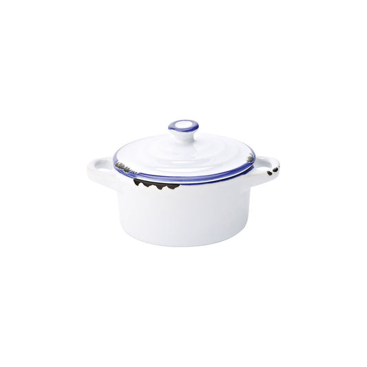 Utopia Avebury Blue Stoneware White Round Lidded Mini Casserole 10.5cm 4 Inch 8.75oz Pack of 12